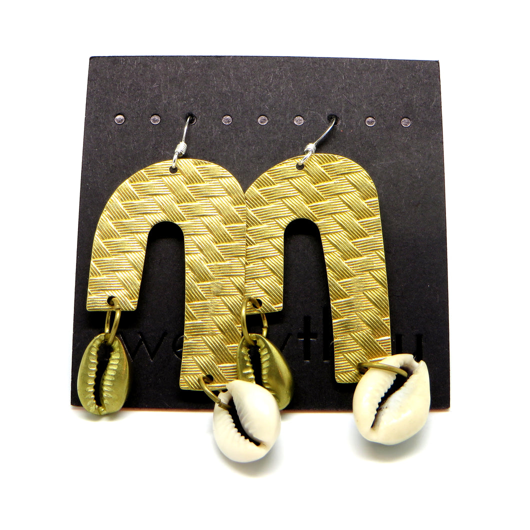 Brass Weave Waterfall Earrings (Cowrie)