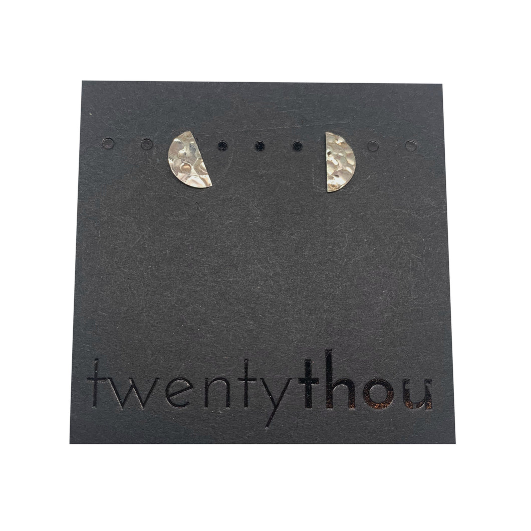 Pebbled Sterling Silver Half Moon Disc Studs