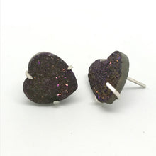 Load image into Gallery viewer, Purple Druzy Heart Stud Earrings
