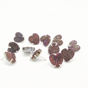 Purple Druzy Heart Stud Earrings