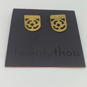 Brass mini shield earrings