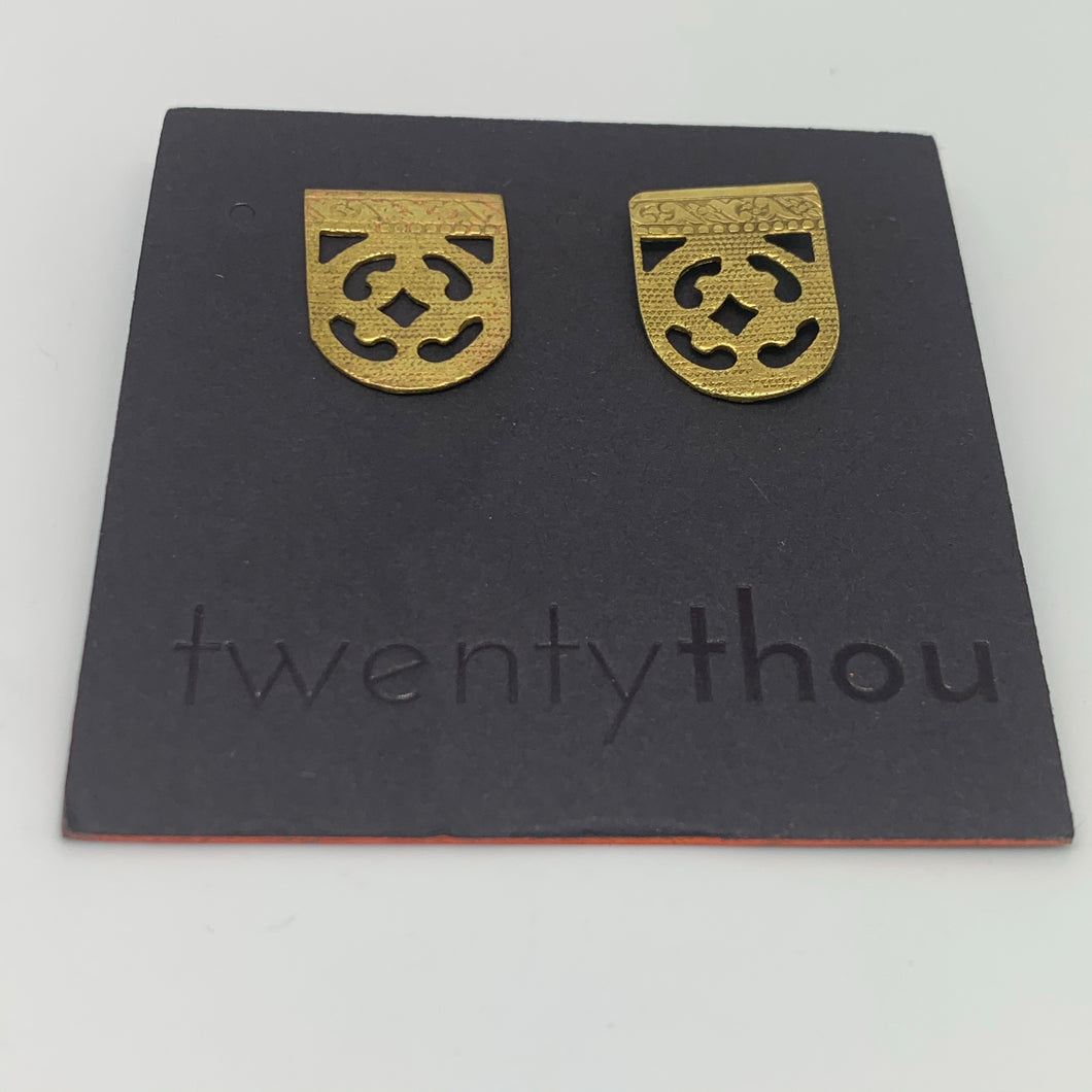 Brass mini shield earrings