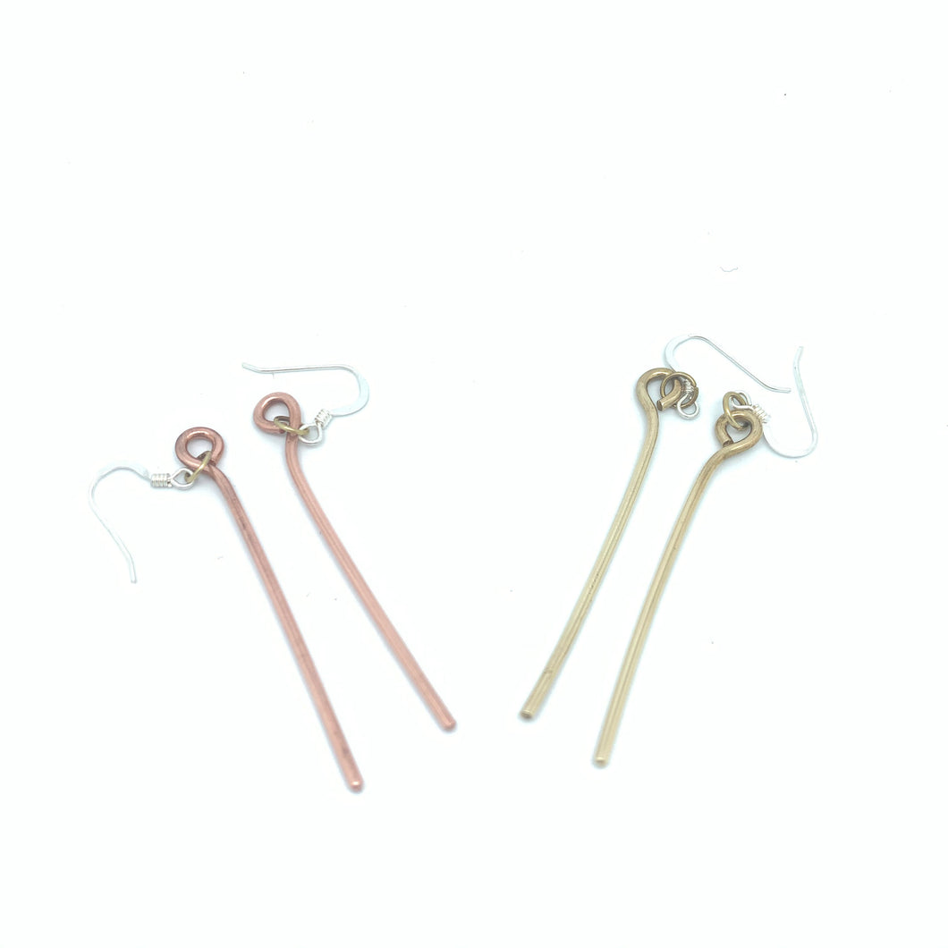 Copper or Brass Stick Dangle Earrings